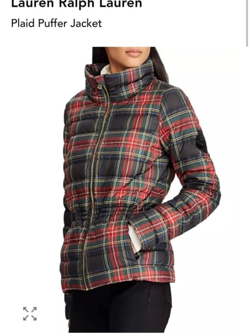Lauren Ralph Lauren Red and Green Plaid Puffer Down Jacket Women’s M